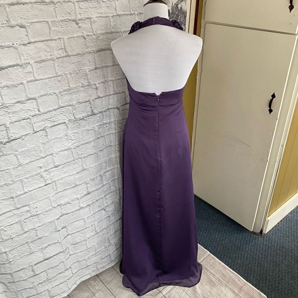 Bari Jay women 8 raised flower halter top empire waist floor length dress purple - Picture 5 of 15